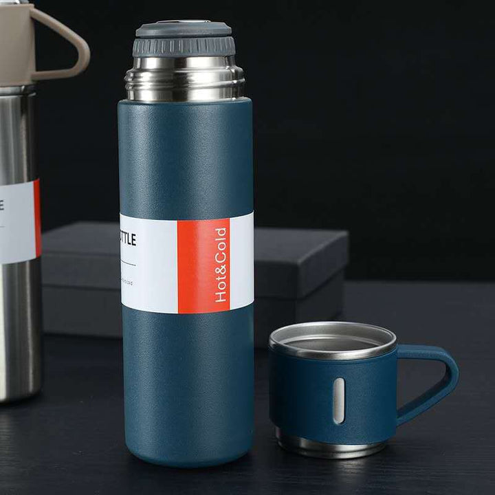 Thermoskanne Edelstahl 500ml 12h warm - Isolierflasche mit Becher Herbst Winter heiße Getränke