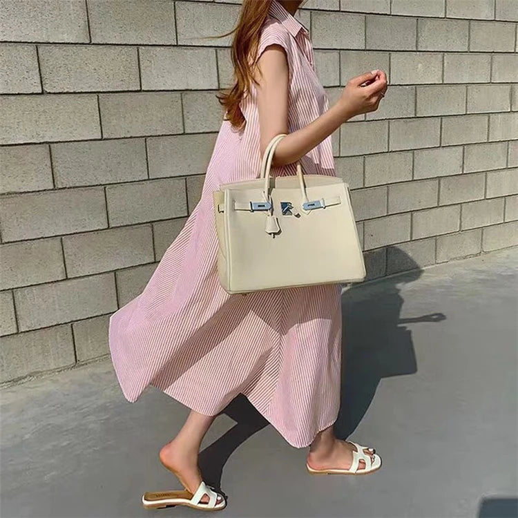 Rania Gestreiftes Kleid | Modernes trendiges A-Linien-Kleid mit kurzen Ärmeln für den Sommer für Frauen