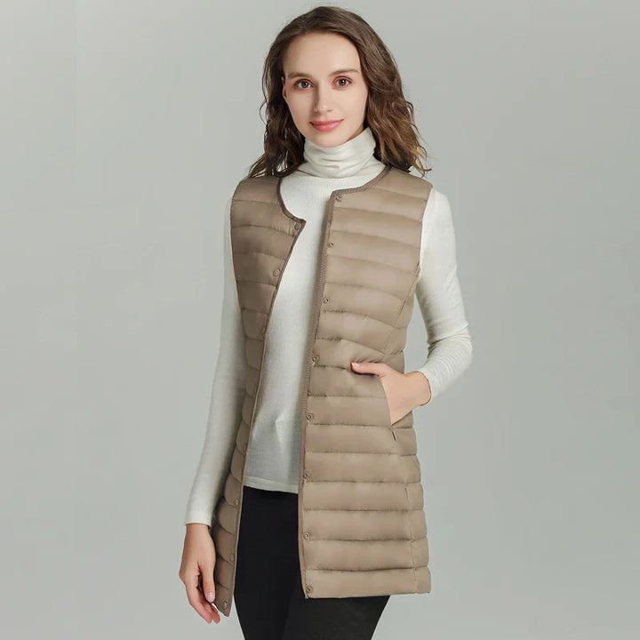 Lange Steppweste für den Herbst - Leichte Daunenweste für Damen