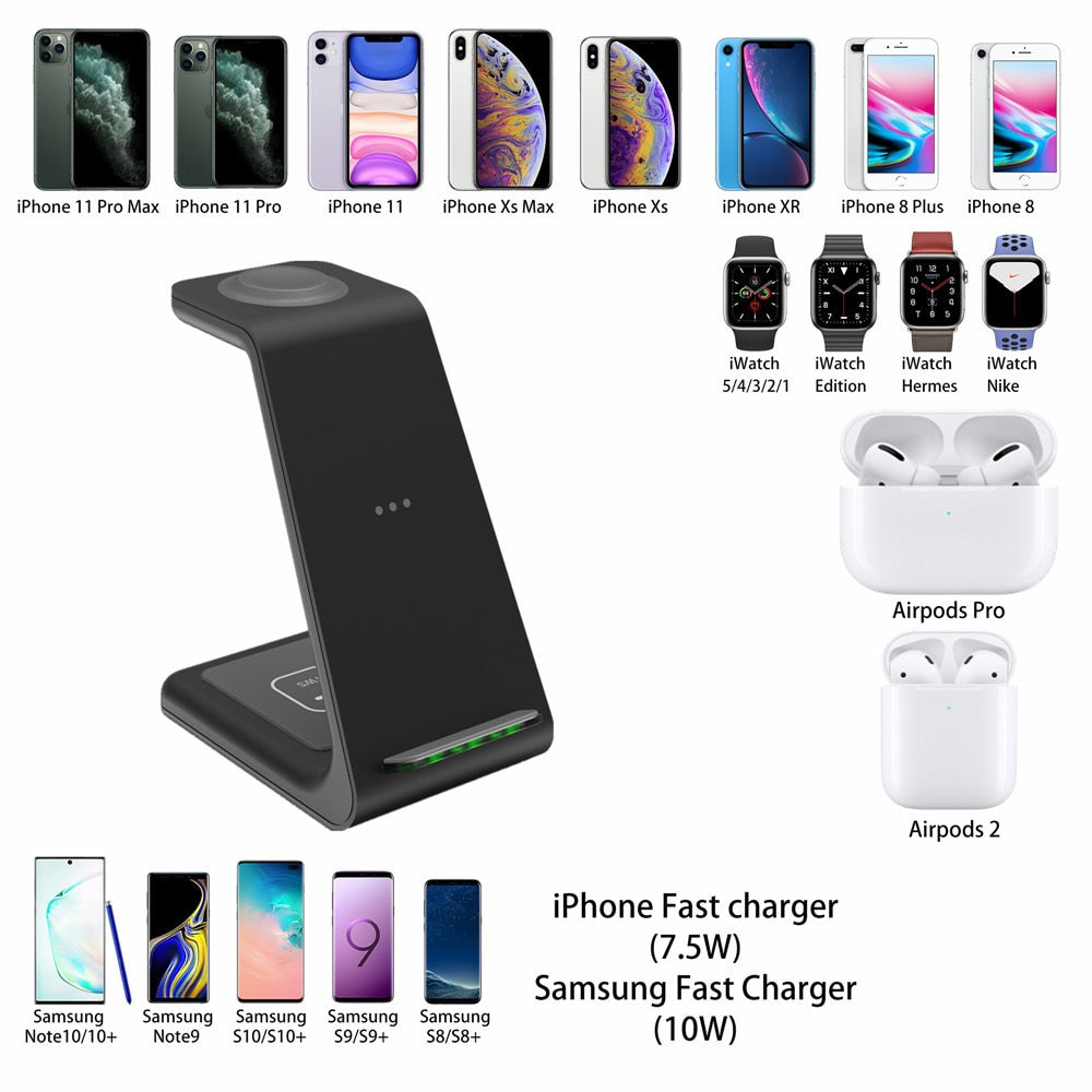 Kabelloses Ladegerät 3-in-1 iPhone Samsung - Drahtlose Ladestation Handy Uhr Kopfhörer Herbst