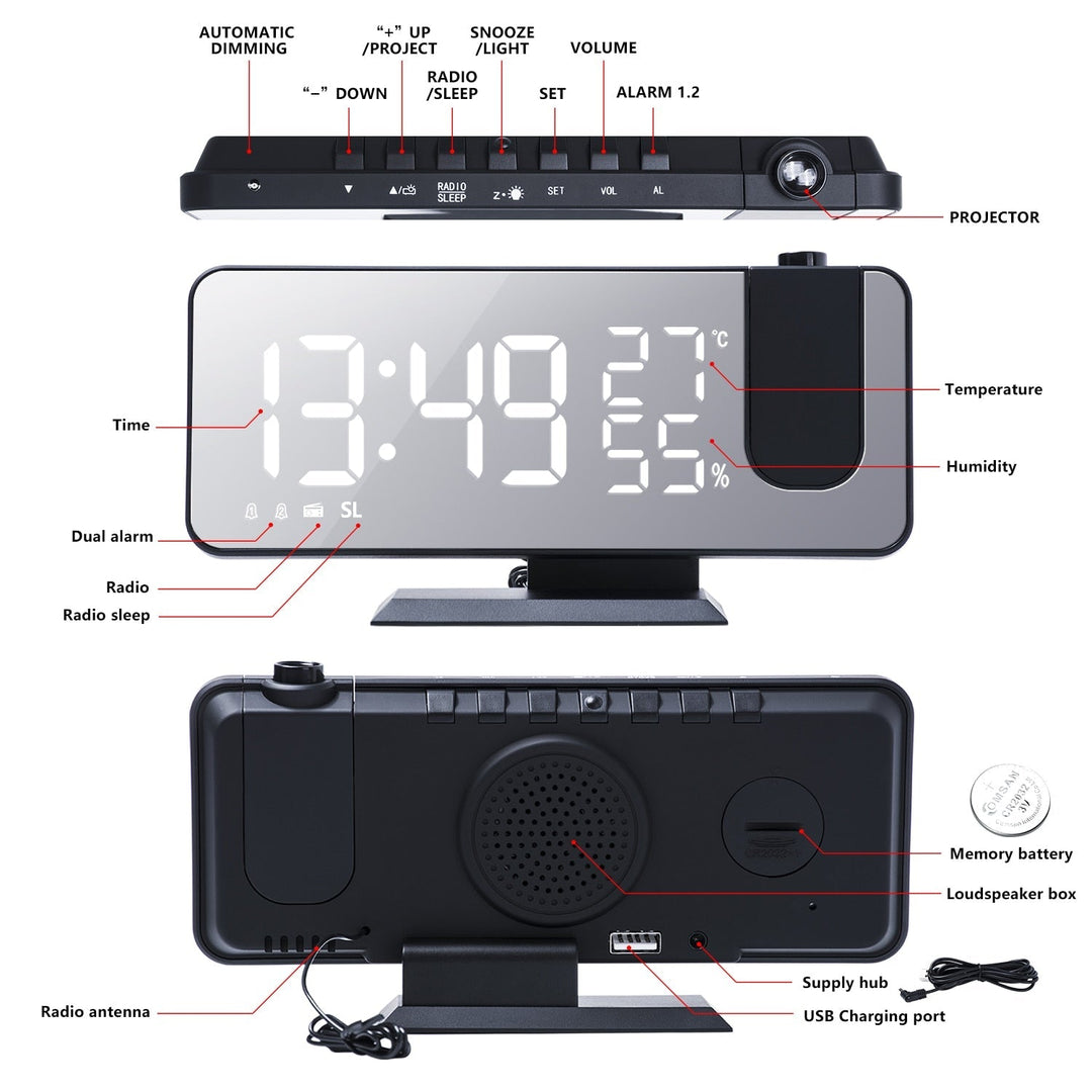 Digitaler Wecker LED Projektor Radio USB - Projektionswecker Temperatur Luftfeuchtigkeit Herbst