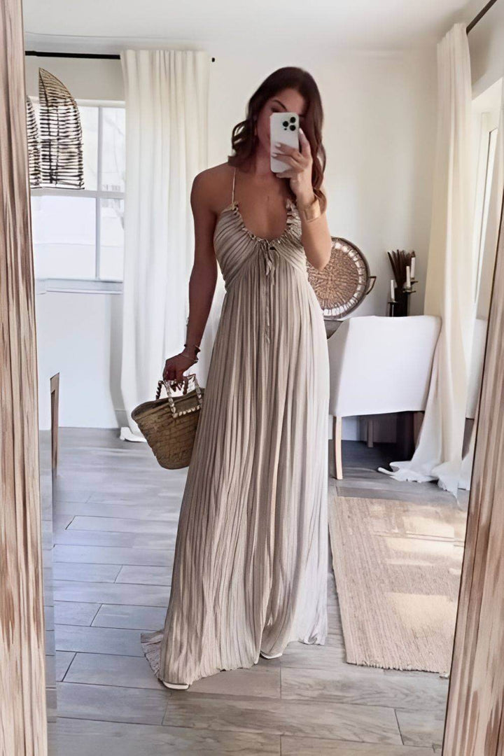 Sommerkleid für Damen - Elegantes Plissee-Maxikleid mit Spaghettiträgern
