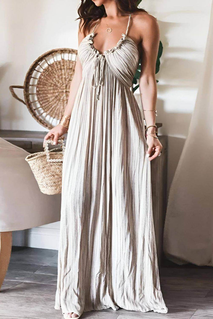 Sommerkleid für Damen - Elegantes Plissee-Maxikleid mit Spaghettiträgern