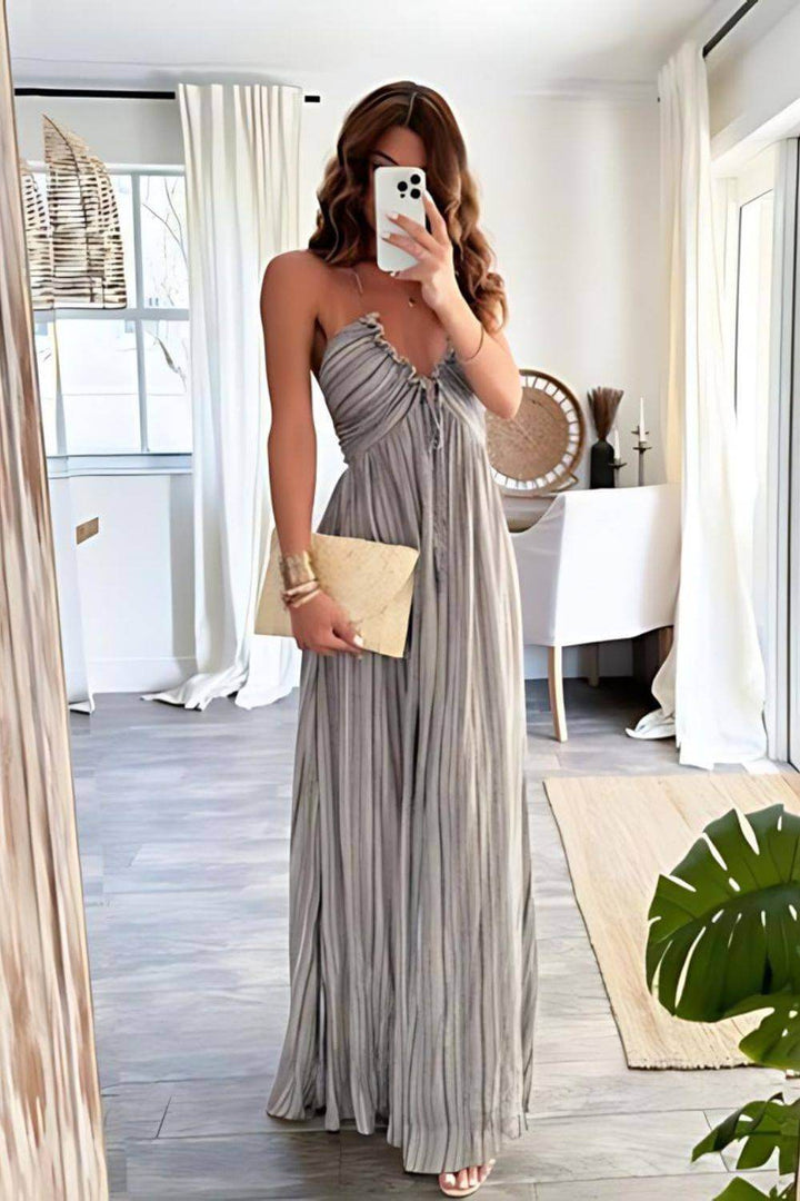 Sommerkleid für Damen - Elegantes Plissee-Maxikleid mit Spaghettiträgern