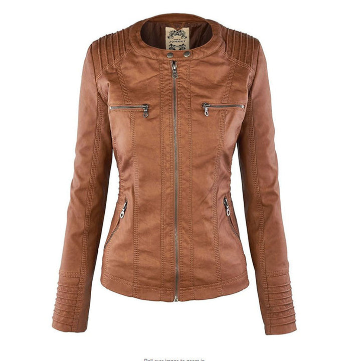 Lederjacke für Damen - Wetterfester Kunstleder Jacke mit Kapuze