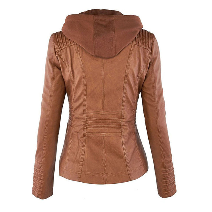 Kunstlederjacke für den Herbst - Wetterfeste Übergansjacke mit Kapuze für Damen