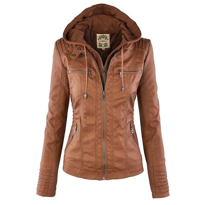 Kunstlederjacke für den Herbst - Wetterfeste Übergansjacke mit Kapuze für Damen