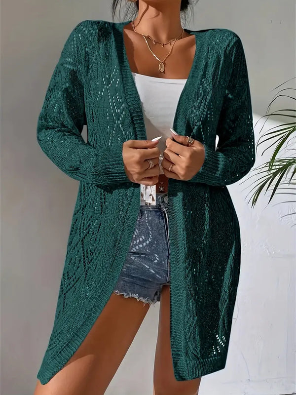 Lässig gestrickte Pointelle-Strickjacke mit offener