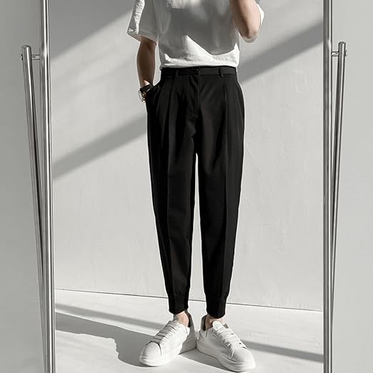 Melierte Pleated Stoffhose