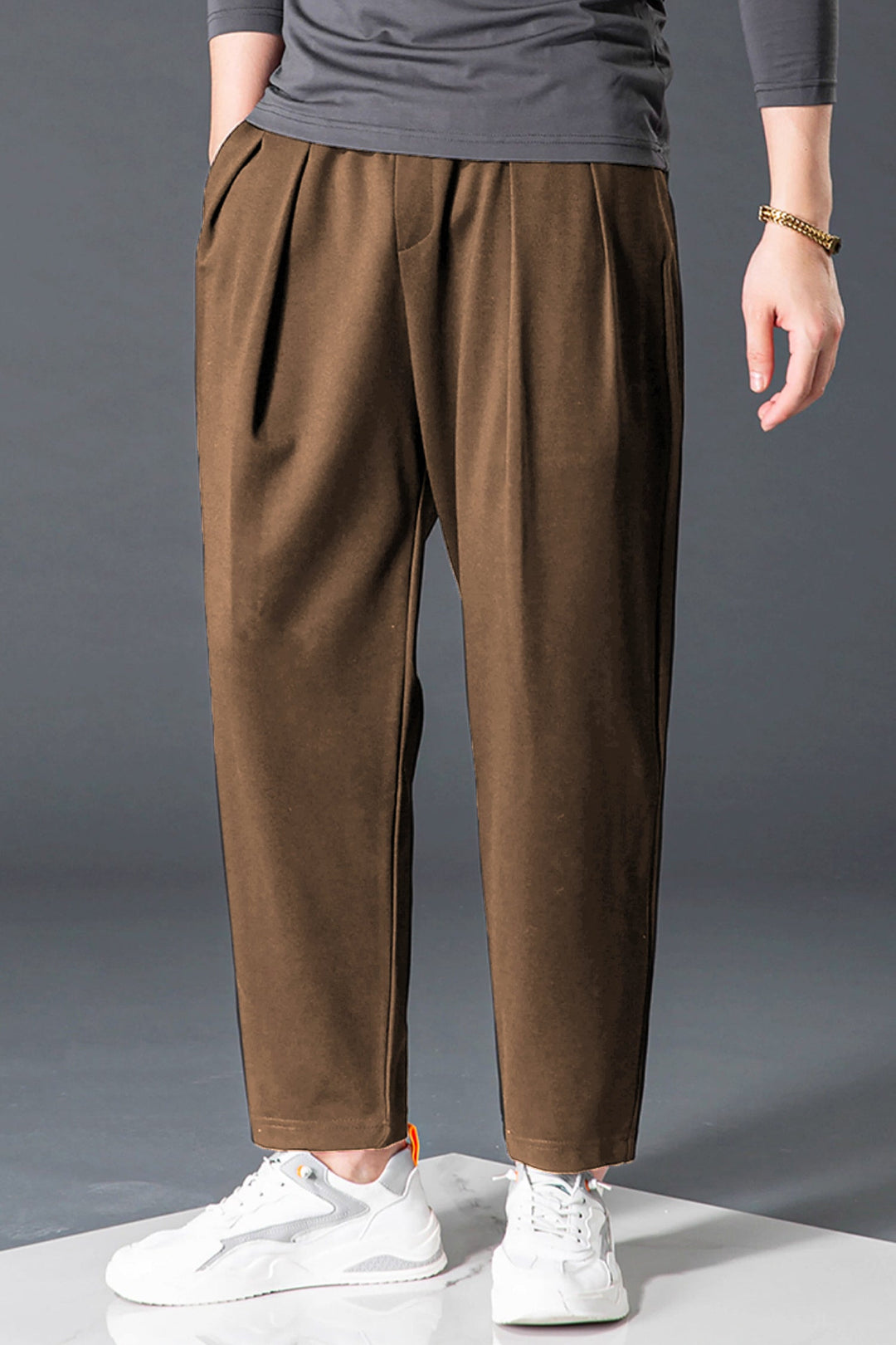Melierte Pleated Stoffhose