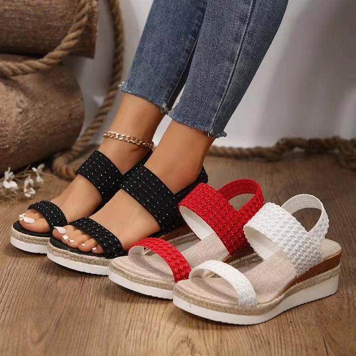 Sandaletten für Damen - Bequeme Plateau Sandalen mit Fußbett für Sommer