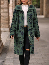 Omodo Nordic Jacke | Trendige Nordic Design lange Fleecejacke für Damen