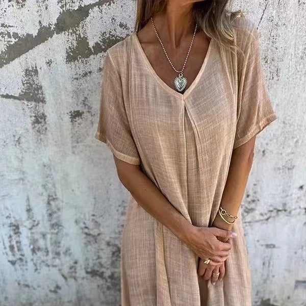 Tunika-Kleid für Damen - Lockeres Sommerkleid mit V-Ausschnitt