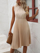 Karin Sommerkleid | Elegantes plissiertes Midikleid mit kurzen Ärmeln