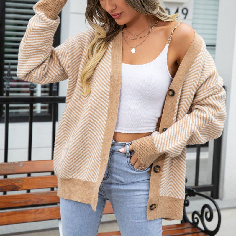 Strickjacke für Damen - Lässiger gestreifter Cardigan für den Sommer