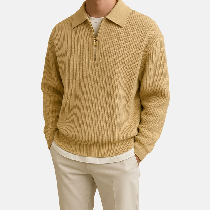 Polo Pullover für den Herbst - Stilvolle Oversized Zip Pullover mit Zopfmuster für Herren