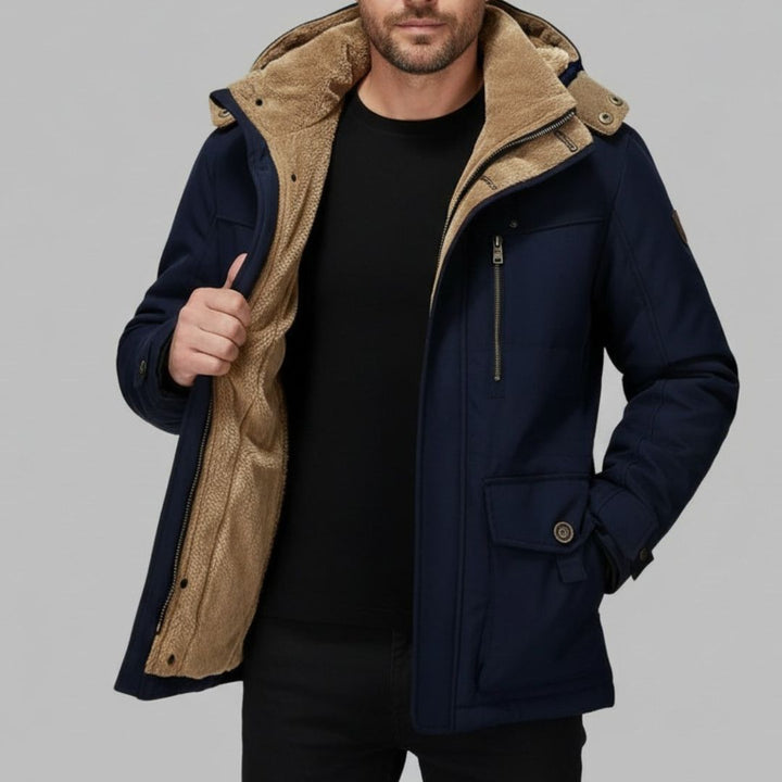 Lange Winterjacke mit Kapuze für Herren mit Fleecefutter