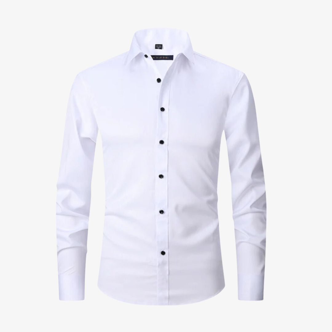 Weißes, langärmeliges Ultra-Stretch-Hemd für Herren in Slim-Fit-Passform.
