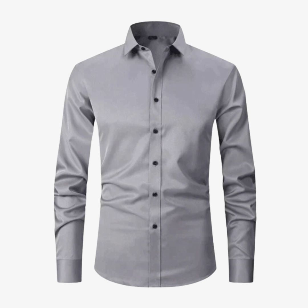 Graues, langärmeliges Ultra-Stretch-Hemd für Herren in Slim-Fit-Passform.