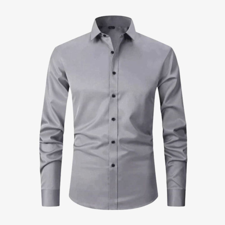 Graues, langärmeliges Ultra-Stretch-Hemd für Herren in Slim-Fit-Passform.