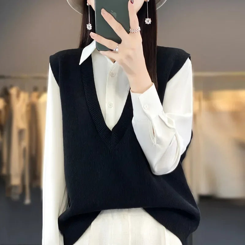 Pullunder für den Herbst - Elegante Strickpullover mit tiefem V-Ausschnitt für Damen