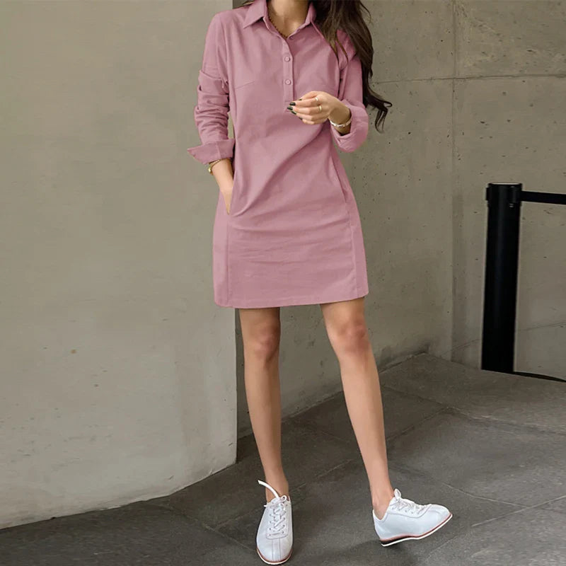 Sabine Casual Kleid | Trendiges Business-Kleid mit langen Ärmeln und Kragen für Damen