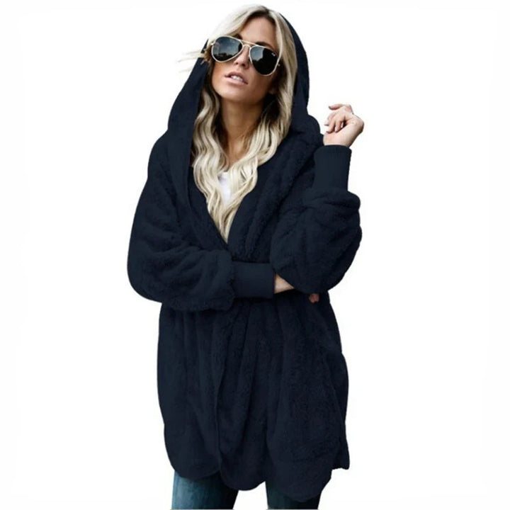 Fleecejacke für den kalte Tage - Lange Teddyjacke mit Kapuze für Damen