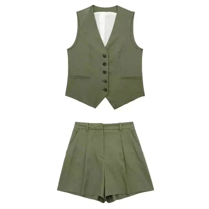 Ellen Elegant Set | Stilvolles Sommer-Set für Damen mit V-Ausschnitt-Top und Shorts