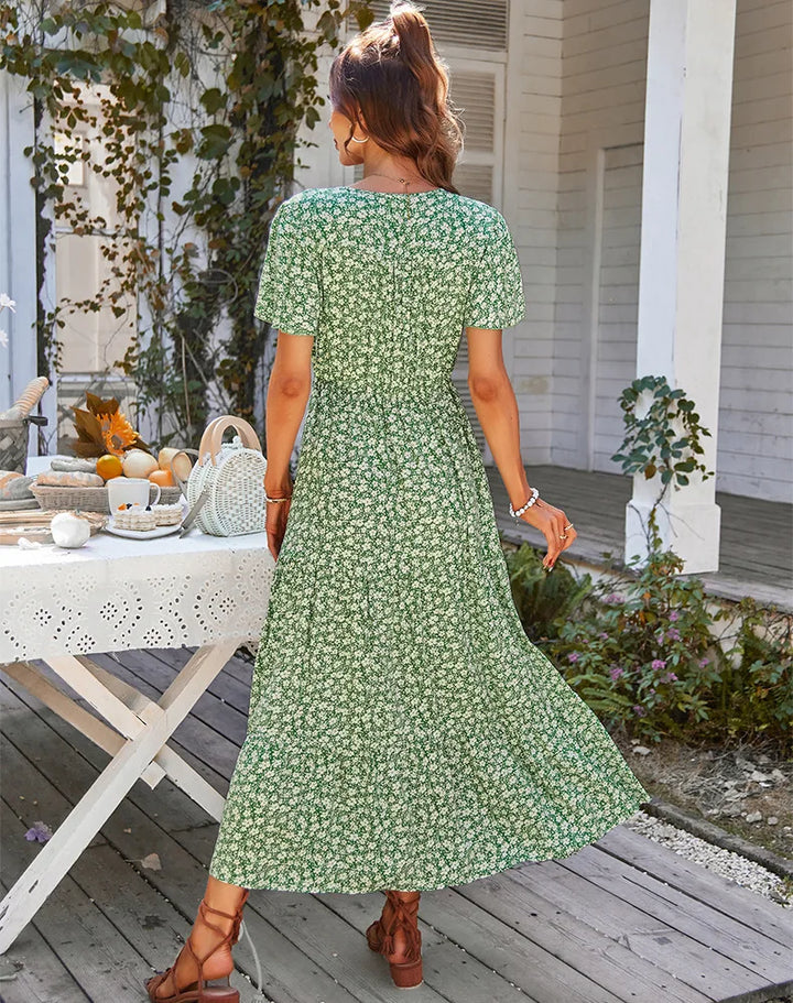Sommerkleid für Damen - Vintage florales Maxikleid mit Kurzärmeln