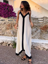 Marina Maxikleid | Rückenfreies modernes Trägerkleid mit V-Ausschnitt für Damen im Sommer
