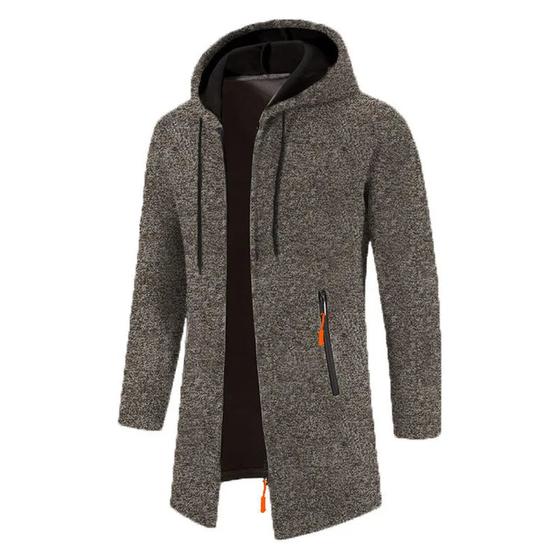 Herren Strickjacke | Casual lange Strickjacke mit Kapuze und Reißverschluss für Herren