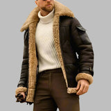 Aviator Leder Wintermantel Herren | Stilvoller langer Wintermantel mit Wollfutter