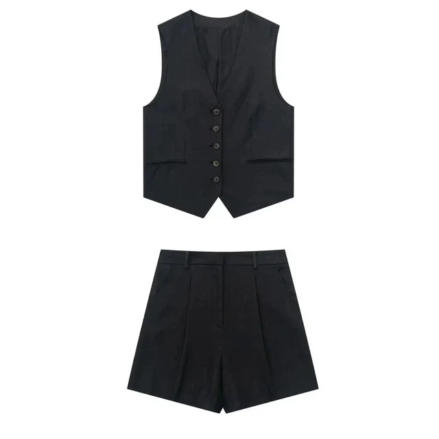 Ellen Elegant Set | Stilvolles Sommer-Set für Damen mit V-Ausschnitt-Top und Shorts