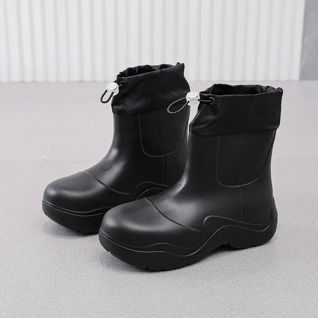 Regenstiefel für den Herbst - Wasserdichte Ankle Gummistiefel mit Strick-Design und rutschfester Sohle für Damen
