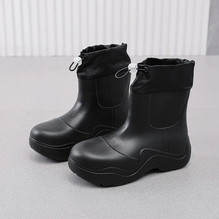 Regenstiefel für den Herbst - Wasserdichte Ankle Gummistiefel mit Strick-Design und rutschfester Sohle für Damen