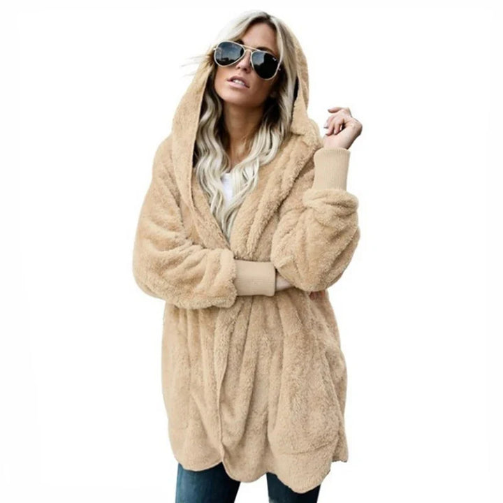 Fleecejacke für den kalte Tage - Lange Teddyjacke mit Kapuze für Damen