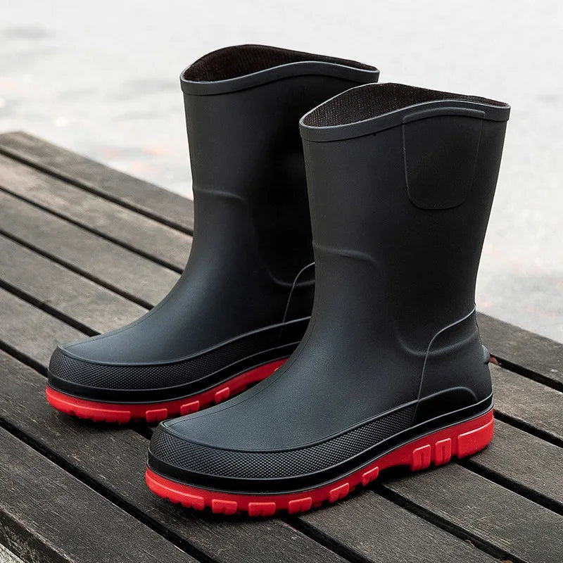 Regenstiefel für den Herbst - Halbhohe Wasserdichte PVC Gummistiefel mit rutschfester Sohle für Herren