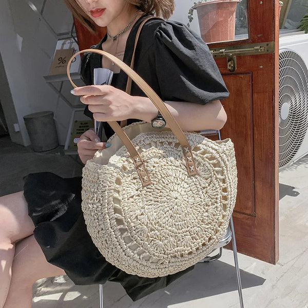 Karin Round Tasche | Sommer-Strand-Trendige Vintage-Rattan-Damentasche