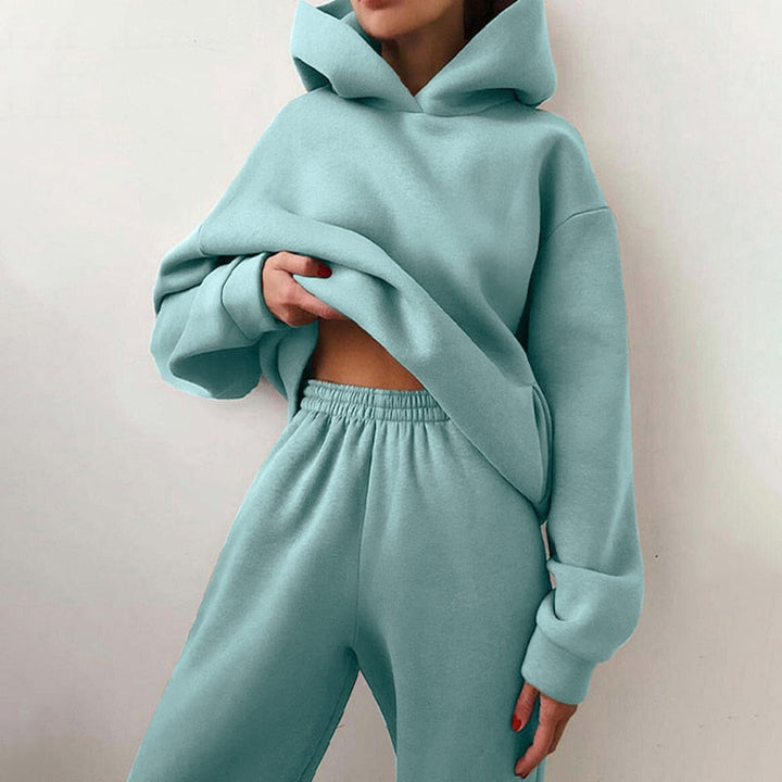 Zweiteiler für Damen - Bequemes Twin-Set mit Hoodie und Jogger für Übergangszeit