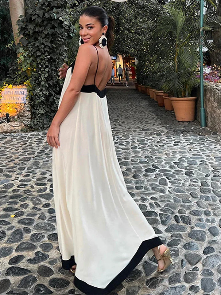 Marina Maxikleid | Rückenfreies modernes Trägerkleid mit V-Ausschnitt für Damen im Sommer