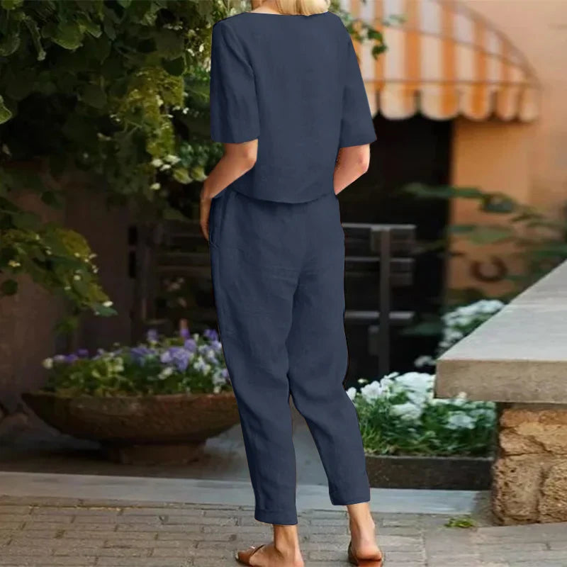 Sonja Stylish Sommer Set | Elegantes modernes Set für Damen mit kurzärmeliger Bluse und Hose