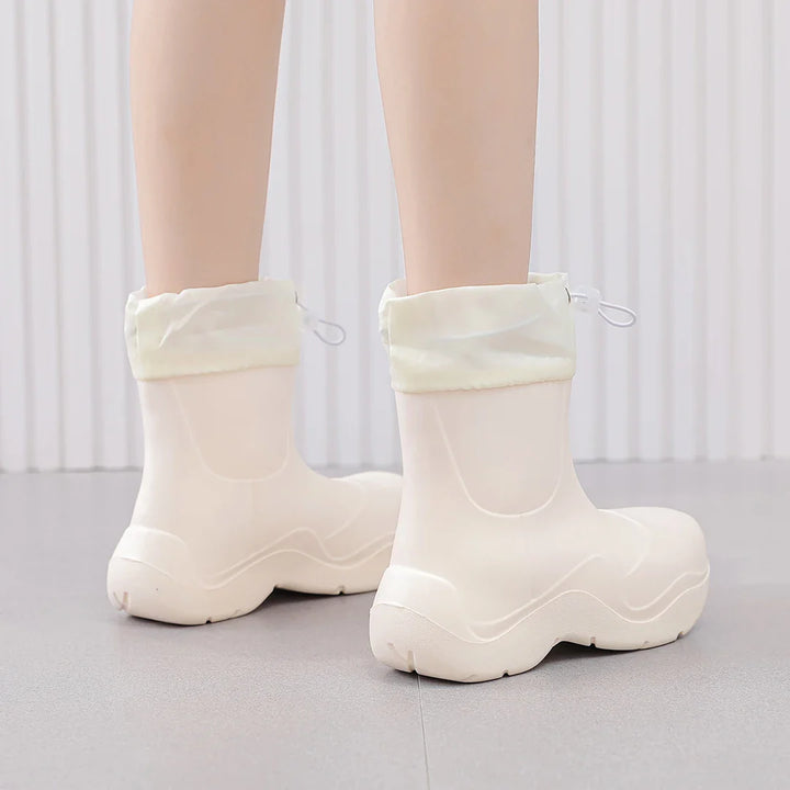 Regenstiefel für den Herbst - Wasserdichte Ankle Gummistiefel mit Strick-Design und rutschfester Sohle für Damen