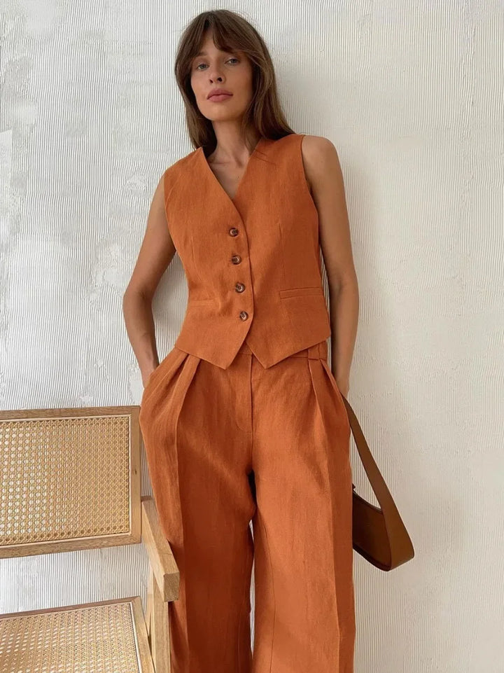 Leah Office Anzug | Stilvolle moderne Weste und Hose mit weitem Bein für Damen
