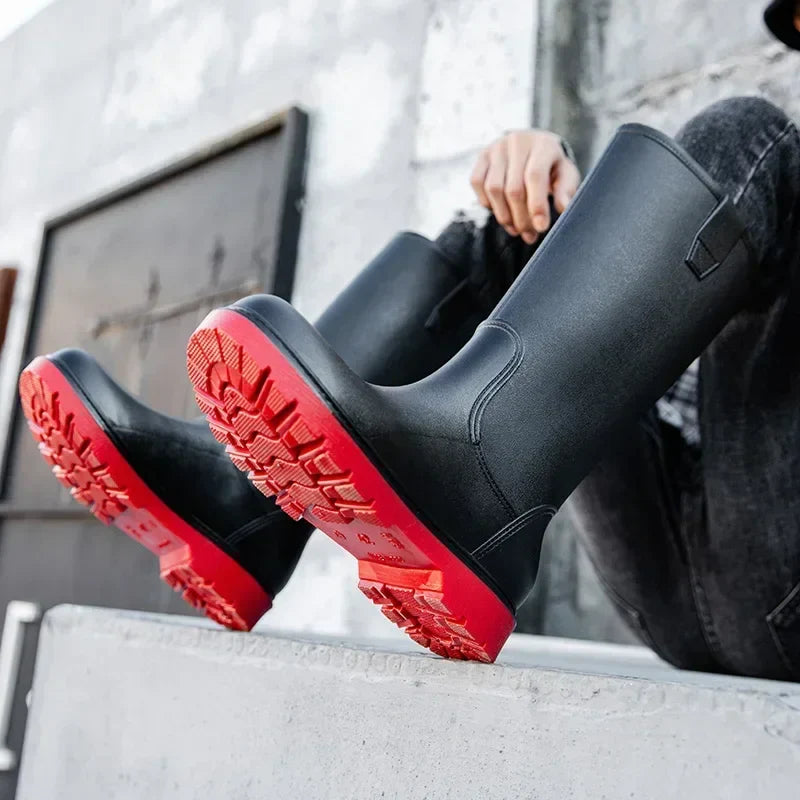 Regenstiefel für den Herbst - Halbhohe Bequeme Wasserdichte PVC Gummistiefel mit rutschfester Sohle für Herren