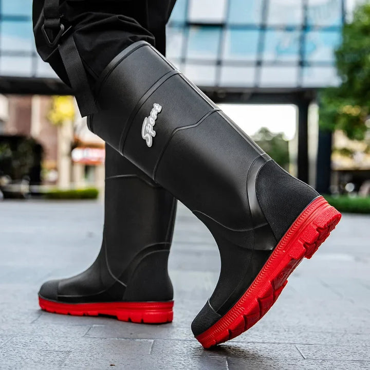 Regenstiefel für den Herbst - Hohe Wasserdichte PVC Gummistiefel mit rutschfester Sohle für Herren