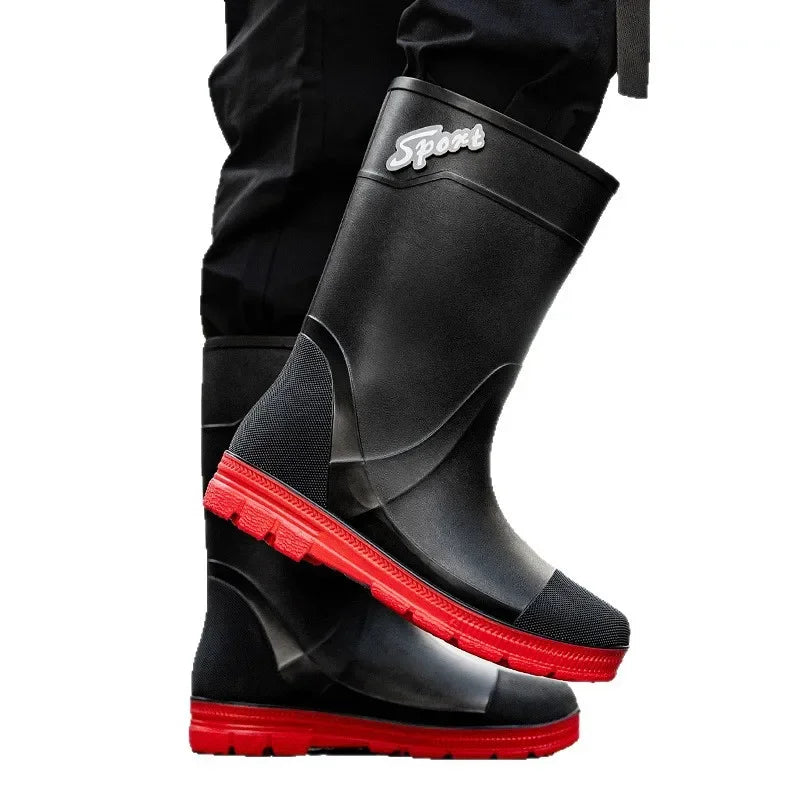 Regenstiefel für den Herbst - Hohe Wasserdichte PVC Gummistiefel mit rutschfester Sohle für Herren