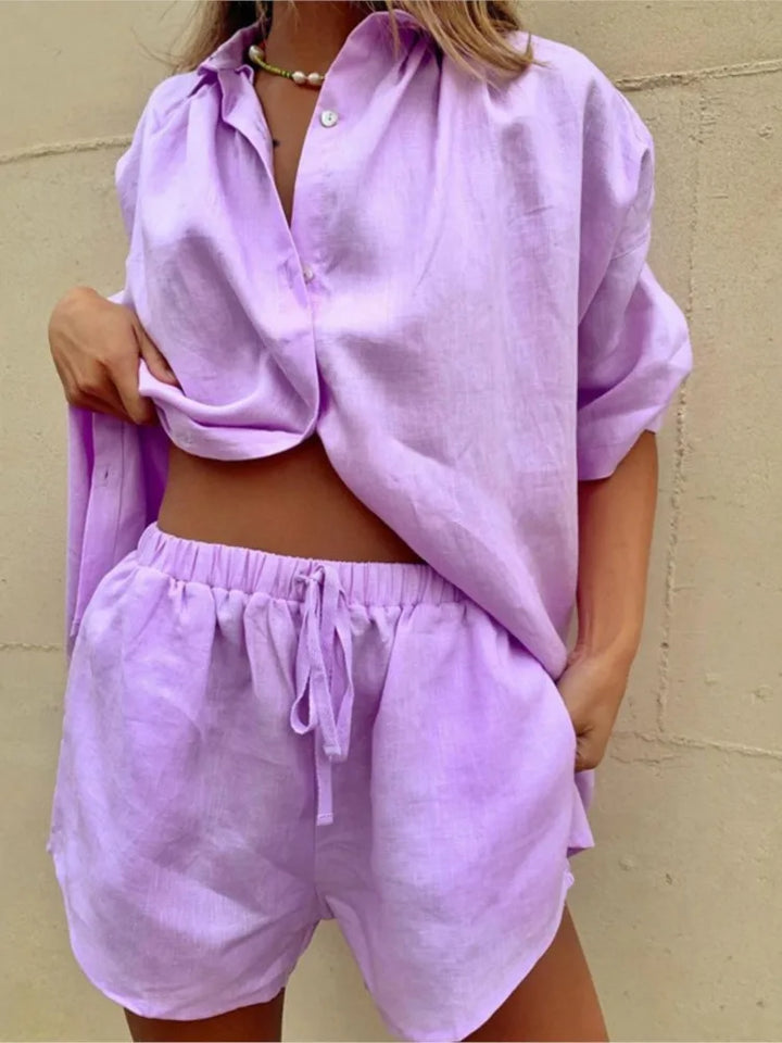 Gerda Sommer-Set | Stilvolles, lässiges Damen-Set mit Langarmshirt und Shorts