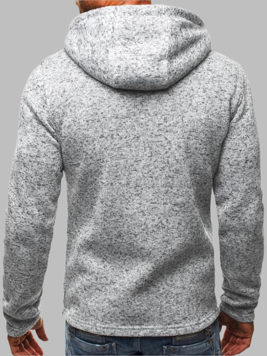 Grauer Herren-Hoodie aus Fleece, Rückansicht. Bequeme Freizeitmode, ideal für kühle Tage. Perfekt für sportliche und lässige Outfits.