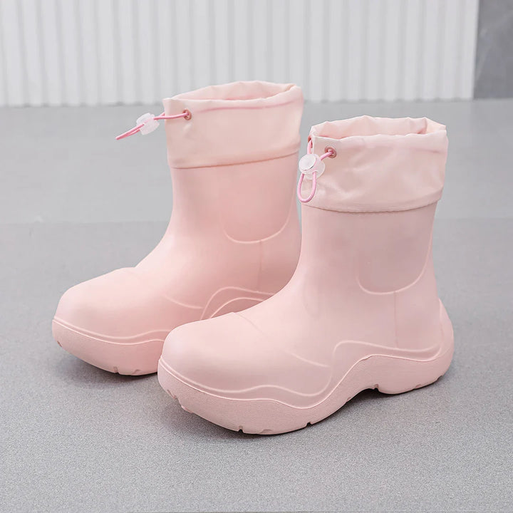 Regenstiefel für den Herbst - Wasserdichte Ankle Gummistiefel mit Strick-Design und rutschfester Sohle für Damen