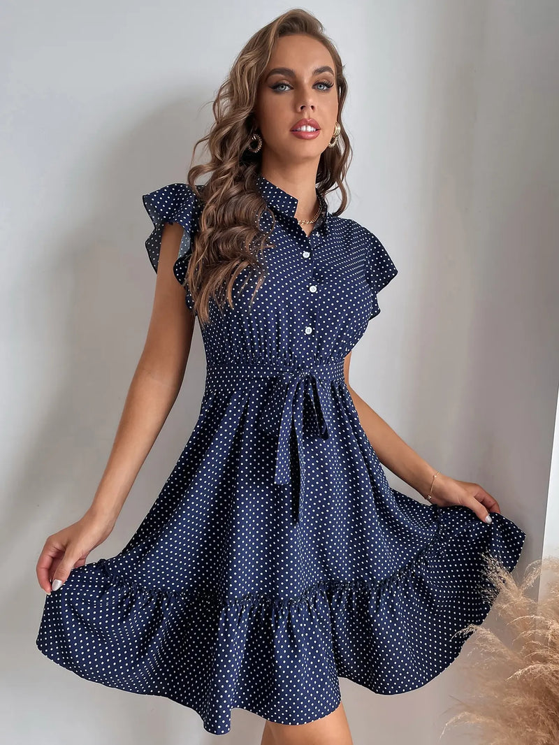 Camilla Polka Dot Kleid | Elegantes Midikleid mit Schmetterlingsärmeln für den Sommer